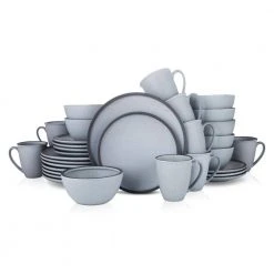 Stone + Lain Tina Stoneware Collection, Round Shape Dish Set, 32-Piece Service for 8, Blue and Grey by STONE LAIN