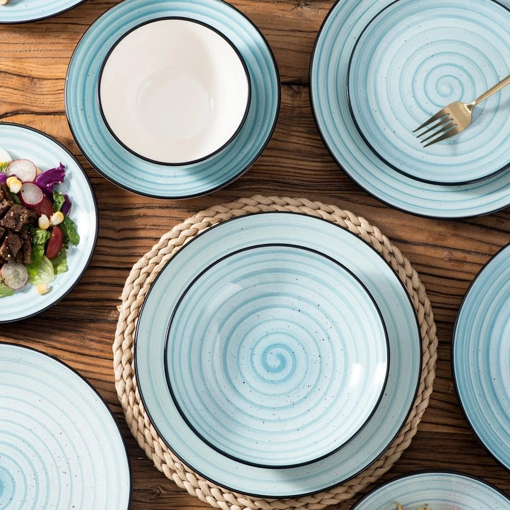 Bonbon 24-Pieces Blue Stoneware Handpainted Spirals Pattern Dinnerware Set (Service for 6) by vancasso 10 Bonbon 24-Pieces Blue Stoneware Handpainted Spirals Pattern Dinnerware Set (Service for 6) by vancasso - Image 8