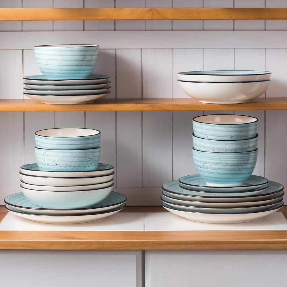 Bonbon 24-Pieces Blue Stoneware Handpainted Spirals Pattern Dinnerware Set (Service for 6) by vancasso 5 Bonbon 24-Pieces Blue Stoneware Handpainted Spirals Pattern Dinnerware Set (Service for 6) by vancasso - Image 3