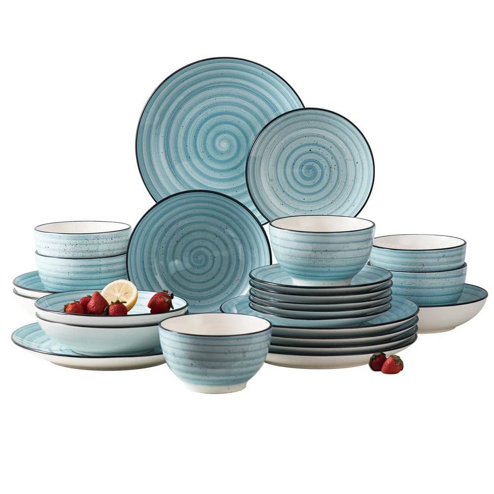 Bonbon 24-Pieces Blue Stoneware Handpainted Spirals Pattern Dinnerware Set (Service for 6) by vancasso 3 Bonbon 24-Pieces Blue Stoneware Handpainted Spirals Pattern Dinnerware Set (Service for 6) by vancasso