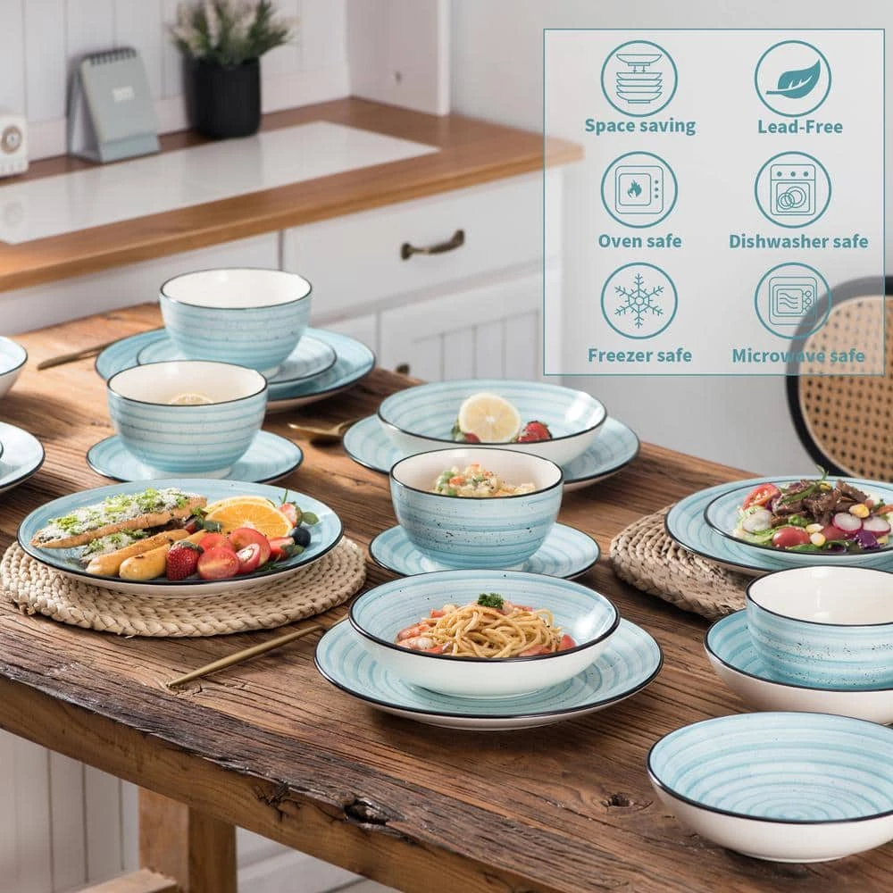 Bonbon 24-Pieces Blue Stoneware Handpainted Spirals Pattern Dinnerware Set (Service for 6) by vancasso 9 Bonbon 24-Pieces Blue Stoneware Handpainted Spirals Pattern Dinnerware Set (Service for 6) by vancasso - Image 7