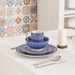 Mandala 16-Piece Porcelain Blue Dinnerware Sets (Service for 4) by vancasso -Dinnerware Shop blue vancasso dinnerware sets vc mandala b sl 1f 1000