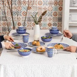 Mandala 16-Piece Porcelain Blue Dinnerware Sets (Service for 4) by vancasso -Dinnerware Shop blue vancasso dinnerware sets vc mandala b sl 76 1000