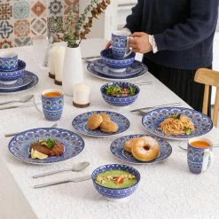 Mandala 16-Piece Porcelain Blue Dinnerware Sets (Service for 4) by vancasso -Dinnerware Shop blue vancasso dinnerware sets vc mandala b sl fa 1000