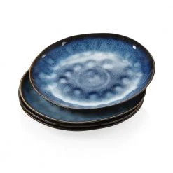 Starry 8 in. Blue Vintage Look Ceramic Dessert Plate, Set Salad/Fruit/Snack Plate (Set of 4) by vancasso