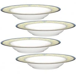 Menorca Palace 12 fl.oz Blue/Yellow White Bone China Soup Bowls 8-1/4 in. (Set of 4) by Noritake