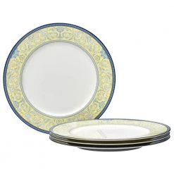 Menorca Palace Blue/Yellow White Bone China Dinner Plate 10-3/4 in. (Set of 4) by Noritake