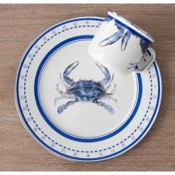 12.5 in. Blue Crab Enamelware Round Charger Plate Set of 2 by Golden Rabbit -Dinnerware Shop blues golden rabbit charger plates se26s2 1f 1000