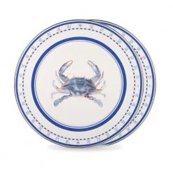 12.5 in. Blue Crab Enamelware Round Charger Plate Set of 2 by Golden Rabbit