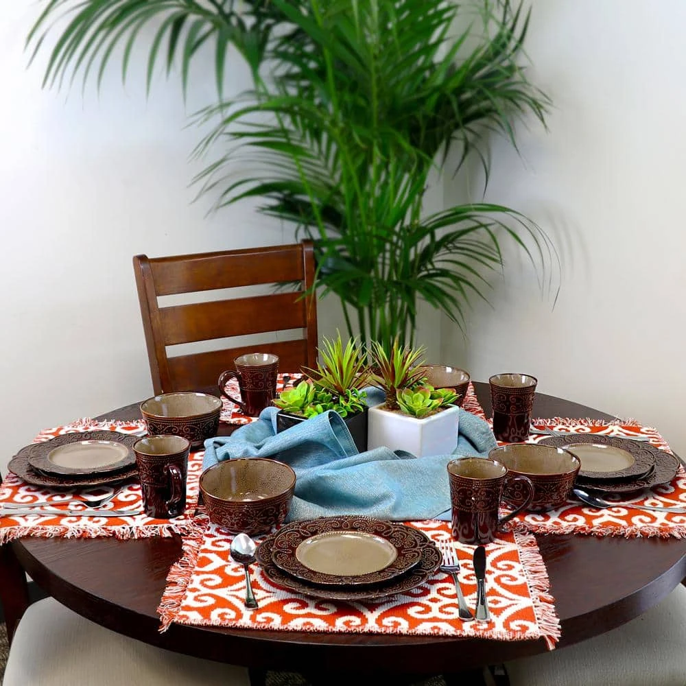 Salia 16-Piece Traditional Brown Stoneware Dinnerware Set (Service for 4) by Elama 5 Salia 16-Piece Traditional Brown Stoneware Dinnerware Set (Service for 4) by Elama - Image 3