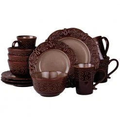 Salia 16-Piece Traditional Brown Stoneware Dinnerware Set (Service for 4) by Elama