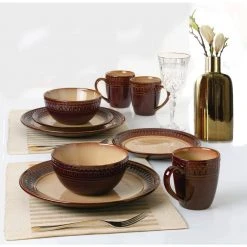 16-Piece Contrast Stoneware Set (Service for 4) by Lorren Home Trends -Dinnerware Shop brown lorren home trends dinnerware sets lh534 4f 1000