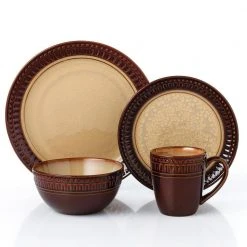 16-Piece Contrast Stoneware Set (Service for 4) by Lorren Home Trends