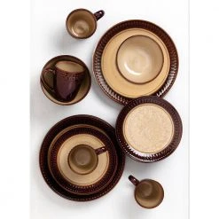 16-Piece Contrast Stoneware Set (Service for 4) by Lorren Home Trends -Dinnerware Shop brown lorren home trends dinnerware sets lh534 fa 1000