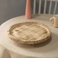 Natural Wooden Round Dish Ornament Slice Tray Table Charger with Height by Vintiquewise 11 Natural Wooden Round Dish Ornament Slice Tray Table Charger with Height by Vintiquewise -Dinnerware Shop browns tans vintiquewise charger plates qi004378 4f 1000