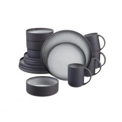Pierce 16-Piece Charcoal and Shadow Gray Contrast Stoneware Dinnerware Set (Service for 4) by Home Decorators Collection
