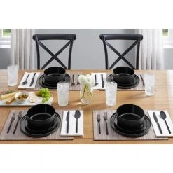 Trenblay Melamine Dinnerware Set in Charcoal Black (Service For 4) by Home Decorators Collection -Dinnerware Shop charcoal black home decorators collection dinnerware sets tpl1105mdsbb 1d 1000