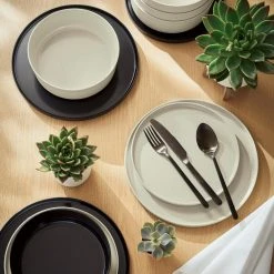 Trenblay Melamine Dinnerware Set in Charcoal Black (Service For 4) by Home Decorators Collection -Dinnerware Shop charcoal black home decorators collection dinnerware sets tpl1105mdsbb 1f 1000