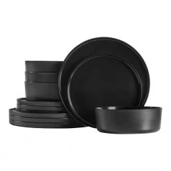 Trenblay Melamine Dinnerware Set in Charcoal Black (Service For 4) by Home Decorators Collection