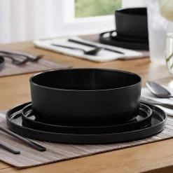 Trenblay Melamine Dinnerware Set in Charcoal Black (Service For 4) by Home Decorators Collection -Dinnerware Shop charcoal black home decorators collection dinnerware sets tpl1105mdsbb a0 1000
