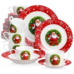 Santaclaus 30-Piece Multi-colors Christmas Porcelain Dinnerware Set (Service for 6) by VEWEET