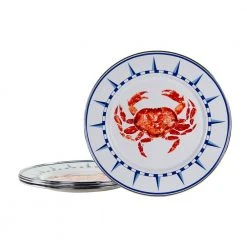 Crab House 10.5 in. Enamelware Round Dinner Plates (Set of 4) by Golden Rabbit