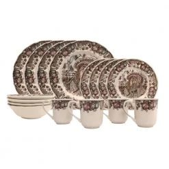 His Majesty 16-Piece Stoneware Cream and Brown Dinnerware Set (Service for 4) by Unbranded