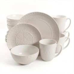 Elite Milanto 16-Piece Traditional Cream Stoneware Dinnerware Set (Service for 4) by GIBSON ELITE