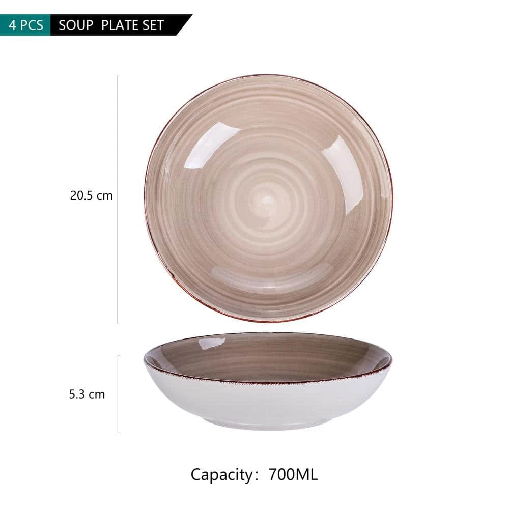 4-Piece Brown Porcelain Dinnerware Set Salad Pasta Bowls Soup Plates (Service for 4) by vancasso 6 4-Piece Brown Porcelain Dinnerware Set Salad Pasta Bowls Soup Plates (Service for 4) by vancasso - Image 4