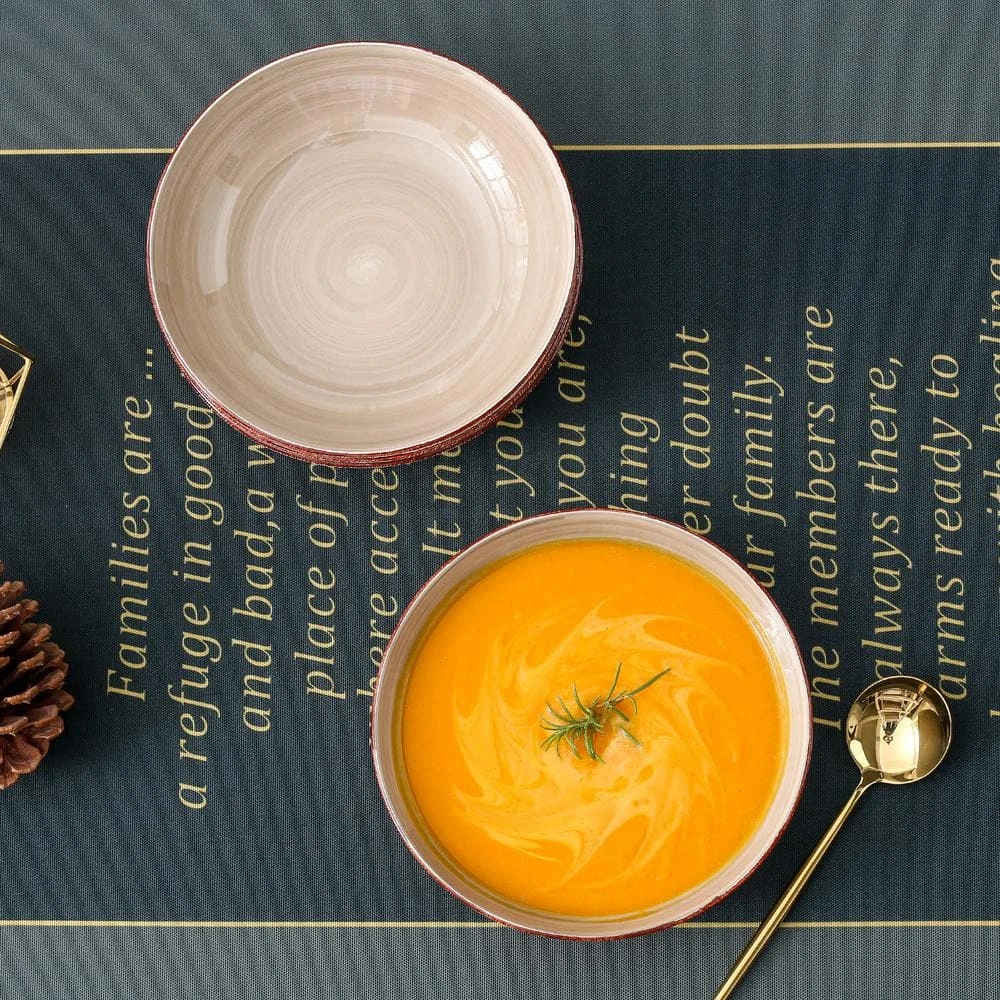 4-Piece Brown Porcelain Dinnerware Set Salad Pasta Bowls Soup Plates (Service for 4) by vancasso 8 4-Piece Brown Porcelain Dinnerware Set Salad Pasta Bowls Soup Plates (Service for 4) by vancasso - Image 6