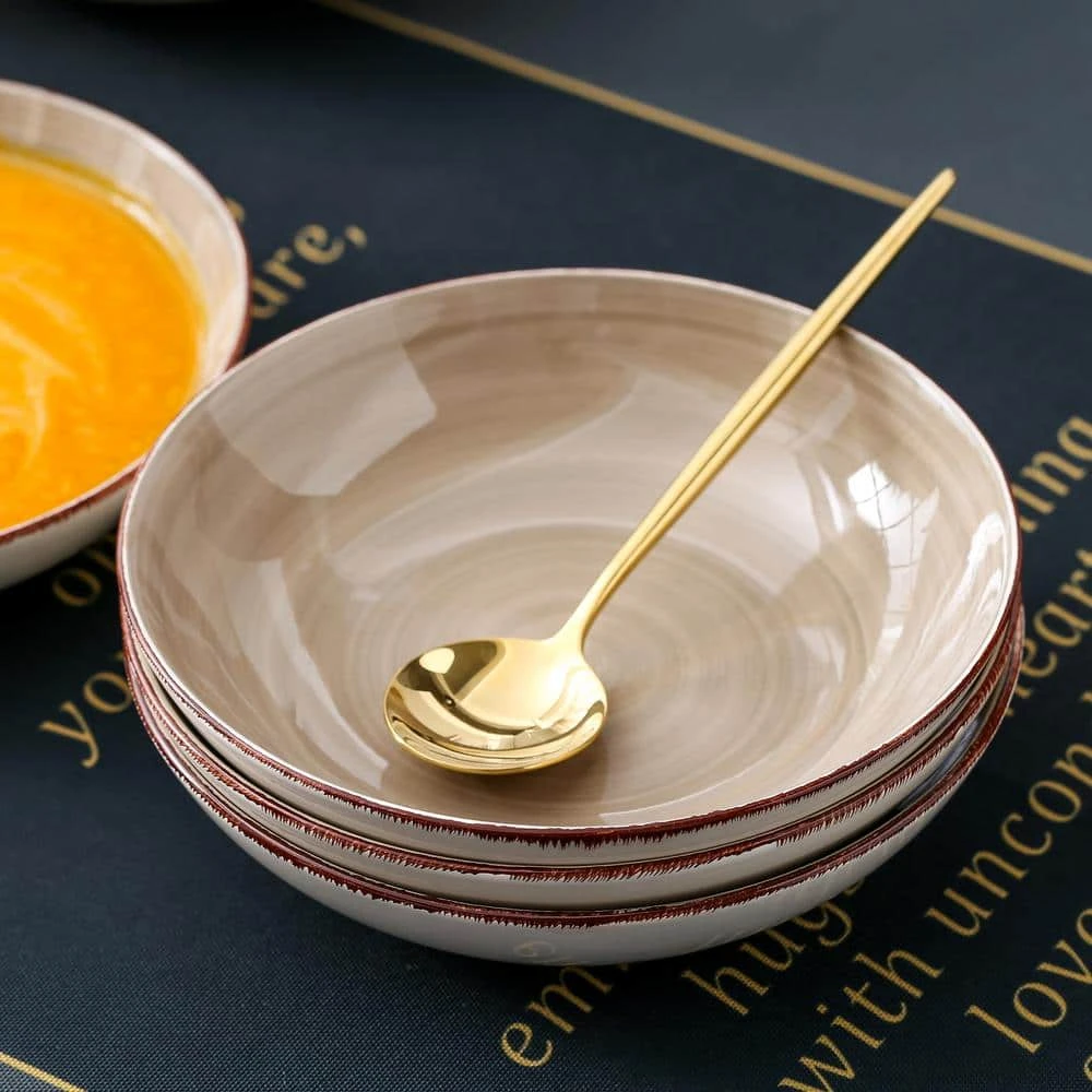 4-Piece Brown Porcelain Dinnerware Set Salad Pasta Bowls Soup Plates (Service for 4) by vancasso 5 4-Piece Brown Porcelain Dinnerware Set Salad Pasta Bowls Soup Plates (Service for 4) by vancasso - Image 3