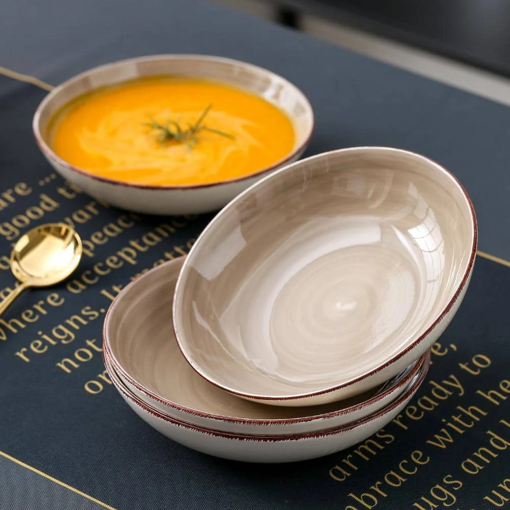 4-Piece Brown Porcelain Dinnerware Set Salad Pasta Bowls Soup Plates (Service for 4) by vancasso 4 4-Piece Brown Porcelain Dinnerware Set Salad Pasta Bowls Soup Plates (Service for 4) by vancasso - Image 2