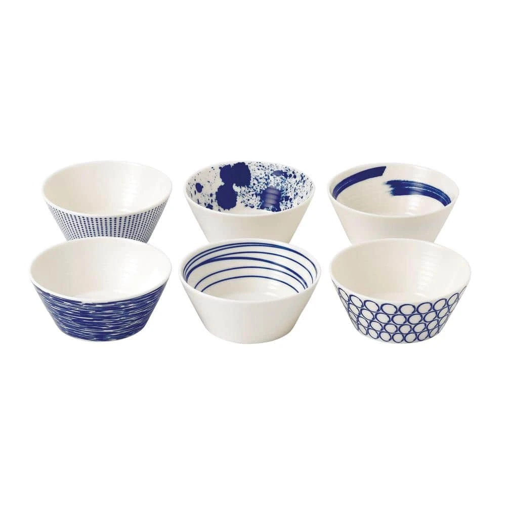 Pacific Mixed Patterns 6.8 fl. oz. Blue and White Porcelain Tapas Bowl (Set of 6) by Royal Doulton 3 Pacific Mixed Patterns 6.8 fl. oz. Blue and White Porcelain Tapas Bowl (Set of 6) by Royal Doulton