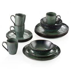 Starry 16-Piece Dark Green Stoneware Dinnerware Set (Service for 4) by vancasso