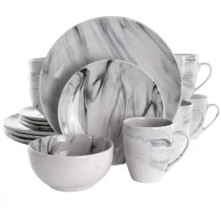 16-Piece Fine Marble Black and White Stoneware Dinnerware Set (Service for 4) by Elama