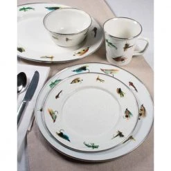Fishing Fly 12.5 in. Enamelware Round Chargers (Set of 2) by Golden Rabbit -Dinnerware Shop fishing fly golden rabbit dinner plates ff26s2 31 1000