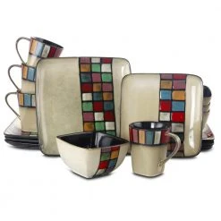 Color Melange 16-Piece Contemporary Glaze Stoneware Dinnerware Set (Service for 4) by Elama