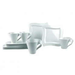New Wave 12-Piece Modern Glazed Porcelain Dinnerware Set (Service for 4) by Villeroy & Boch