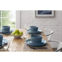 12-Piece Coupe Stoneware Dinner Set in Steel Blue (Service for 4) by StyleWell -Dinnerware Shop gloss steel blue stylewell dinnerware sets hd2112016 1d 1000