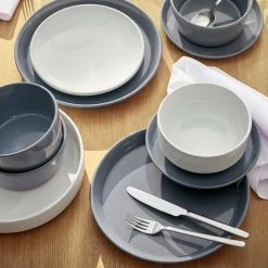 12-Piece Coupe Stoneware Dinner Set in Steel Blue (Service for 4) by StyleWell -Dinnerware Shop gloss steel blue stylewell dinnerware sets hd2112016 4f 1000
