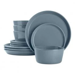12-Piece Coupe Stoneware Dinner Set in Steel Blue (Service for 4) by StyleWell