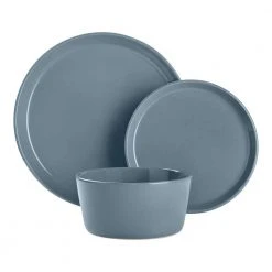 12-Piece Coupe Stoneware Dinner Set in Steel Blue (Service for 4) by StyleWell -Dinnerware Shop gloss steel blue stylewell dinnerware sets hd2112016 66 1000