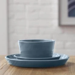 12-Piece Coupe Stoneware Dinner Set in Steel Blue (Service for 4) by StyleWell -Dinnerware Shop gloss steel blue stylewell dinnerware sets hd2112016 a0 1000