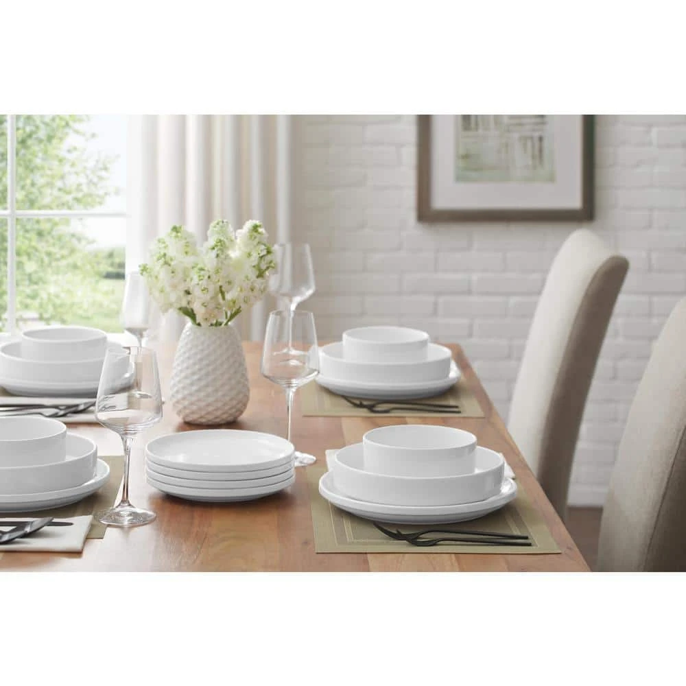 Chastain 16-Piece Solid Stoneware Dinnerware Set in Gloss White (Service for 4) by StyleWell 4 Chastain 16-Piece Solid Stoneware Dinnerware Set in Gloss White (Service for 4) by StyleWell - Image 2