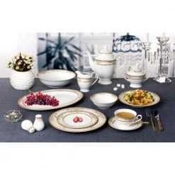 57-Piece Patterned Gold Accent Bone China Dinnerware Set (Service for 8) by Lorren Home Trends -Dinnerware Shop gold accent lorren home trends dinnerware sets chloe 57 1f 1000