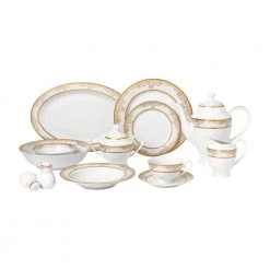 57-Piece Patterned Gold Accent Bone China Dinnerware Set (Service for 8) by Lorren Home Trends