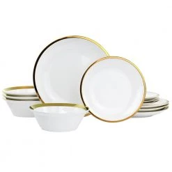 Premier Gold Fine Ceramic 12-Piece Dinnerware Set by GIBSON HOME
