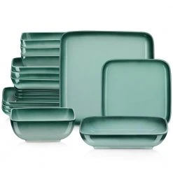 16-Piece Gradient Color Green Stoneware Dinnerware Set (Service for 4) by LOVECASA