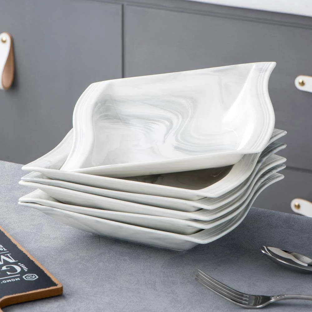 Flora 19 fl.oz Marble Gray Porcelain Pasta Bowl (Set of 6) by MALACASA 7 Flora 19 fl.oz Marble Gray Porcelain Pasta Bowl (Set of 6) by MALACASA - Image 5