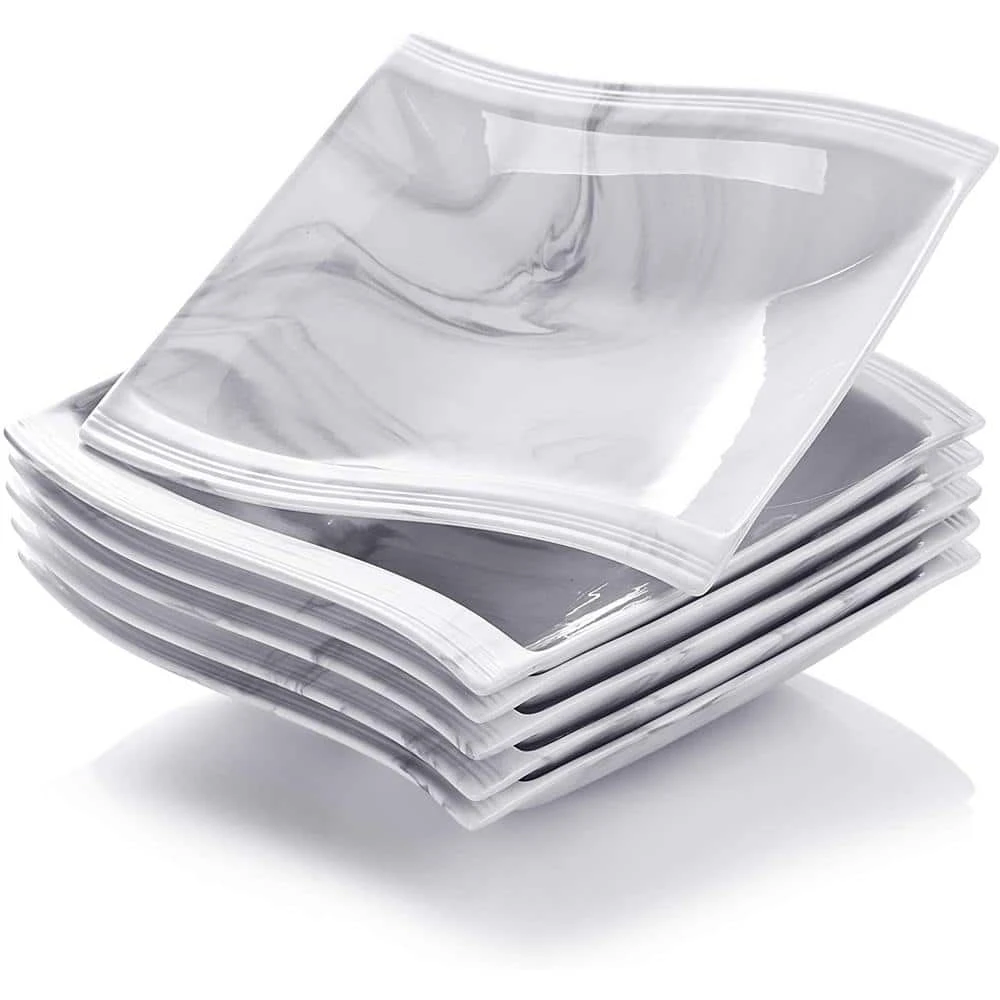 Flora 19 fl.oz Marble Gray Porcelain Pasta Bowl (Set of 6) by MALACASA 3 Flora 19 fl.oz Marble Gray Porcelain Pasta Bowl (Set of 6) by MALACASA